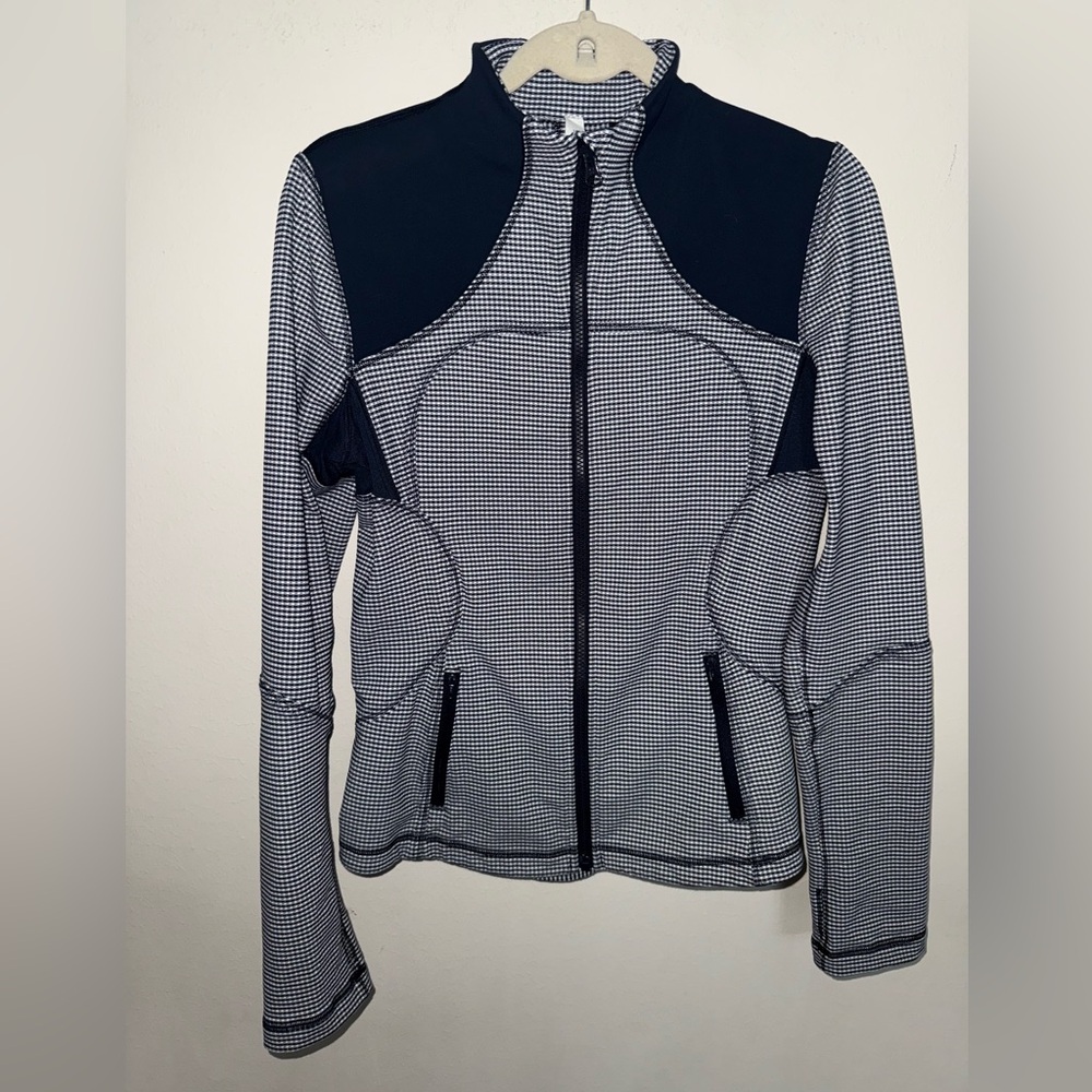 Lululemon Jacket Womens Gingham Forme Zip Up Mock Thumbholes Pockets 10